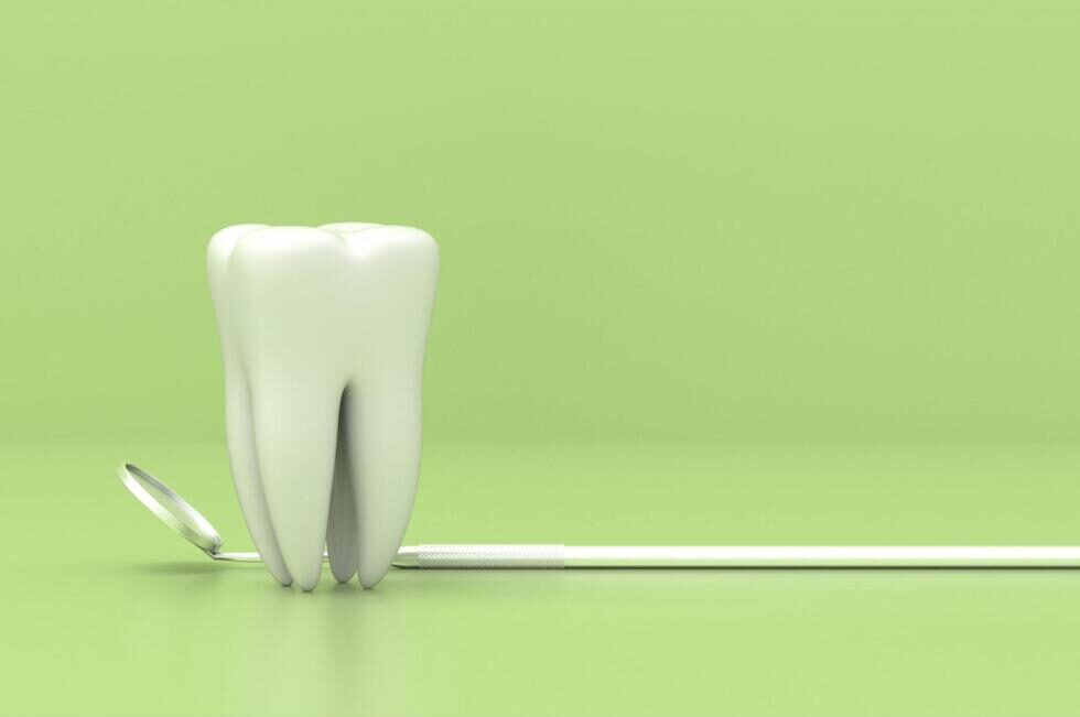 歯の置物とデンタルミラー