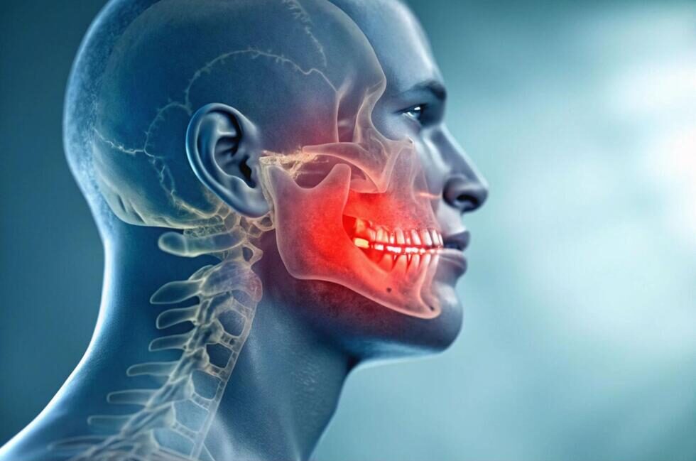 顎の付け根あたりが赤くハイライトされたCGイラスト